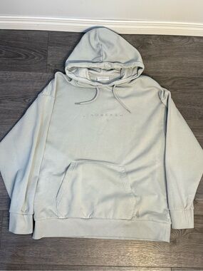 Lindbergh Oversized Fit Embroidered Logo Hoodie Light Grey Men’s Medium